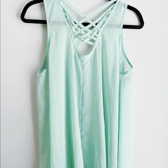 Teal Sheer Everly Sleeveless Blouse - Picture 3 of 6